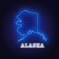 Neon map State of Alaska on a brick wall background Royalty Free Stock Photo