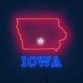 Neon map State of Iowa on dark background. Royalty Free Stock Photo