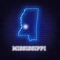 Neon map State of Mississippi on a brick wall background. Royalty Free Stock Photo