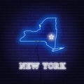 Neon map State of New York on a brick wall background. Royalty Free Stock Photo