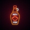 Neon Maple syrup bottle sign. Royalty Free Stock Photo