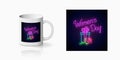 Neon 8 march world womens day sign print for cup design. Happy woman day greeting design in neon style Royalty Free Stock Photo