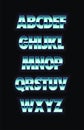 Neon metal glowing alphabet. Vector