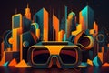 Neon Metropolis virtual reality headset displaying abstract geometric shapes in a futuristic, neon city