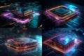 Neon Microchip Fused with Cloud Computing: A Stunning Sci-Fi Tech Convergence