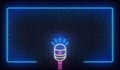 Neon microphone and border frame. Template for podcast, live music, stand up, comedy show Royalty Free Stock Photo