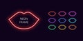 Neon monochrome Woman lips Border with copy space. Templates set