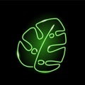 Neon monstera leaf isolated on black background. Exotic, summer, tropical, nature concept for logo, banner, web design Royalty Free Stock Photo