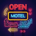 Neon Motel Cafe And Bar Signs Set Royalty Free Stock Photo