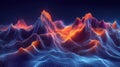 Neon mountain range with jagged peaks, synthetic clouds in hexagonal formations, and glowing trails in a sci-fi fantasy Royalty Free Stock Photo