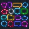 Neon multicolored speech bubble on a transparent background. Bright light frames for quotes and text. Royalty Free Stock Photo