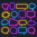 Neon multicolored speech bubble on a transparent background. Bright light frames for quotes and text. Royalty Free Stock Photo