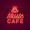 Neon music cafe text icon signboard.