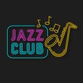 Neon Music Jazz Sign On A Dark Background. Vector Royalty Free Stock Photo