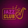 Neon Music Jazz Sign On A Dark Background. Vector Royalty Free Stock Photo