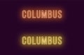 Neon name of Columbus city in USA. Vector text