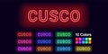 Neon name of Cusco city