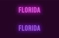 Neon name of Florida state in USA. Vector text