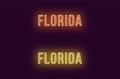 Neon name of Florida state in USA. Vector text