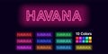 Neon name of Havana city