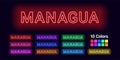 Neon name of Managua city