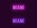Neon name of Miami city in USA. Vector text