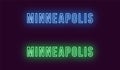 Neon name of Minneapolis city in USA. Vector text