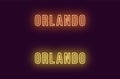 Neon name of Orlando city in USA. Vector text