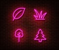 Neon nature sign vector isolated on brick wall.