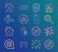 Neon 2019 ncov outbreak pandemic, coronavirus, prevention, control disease icons
