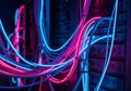 Neon Network Cables in Server Rack Royalty Free Stock Photo