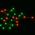 Neon network concept featuring interconnected glowing nodes against a black