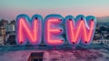 Neon NEW Sign Illuminating Twilight Cityscape