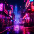 Neon night Asian back alley street