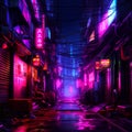 Neon night Asian back alley street