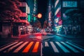 Neon night city Shibuya crossing in Tokyo. Generative AI
