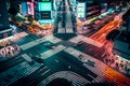 Neon night city Shibuya crossing in Tokyo. Generative AI Royalty Free Stock Photo