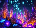 Neon night lit flower scene. AI Generated Royalty Free Stock Photo
