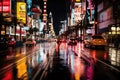 Neon night street of Las Vegas. Urban landscape. Generative AI