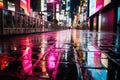 Neon night street of Las Vegas. Urban landscape. Generative AI