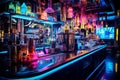 Neon Nights: Cyberpunk-themed Cocktail Bar Illuminated with Cutting-edge Mixology