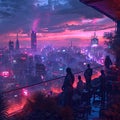 Neon Nights: Hidden Rooftop Party in the Cityscape