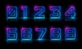 Set of numbers, 3d render, number one glowing in the dark, pink blue neon light.