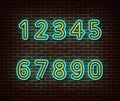 Neon number font signs on brick wall. light symbol, decoration effect. Neon illustration