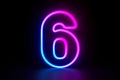 Neon number six on dark background. 3D illustration Royalty Free Stock Photo