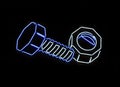 Neon nut and bolt shaped sign