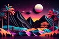 Neon Oasis Vibrant 3D-Rendered Abstract Landscape with Bold Neon Colors and Glowing Geometric Shapes