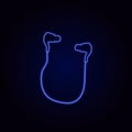 Neon object effect. Vector illustration of wired headphones on a dark background Royalty Free Stock Photo