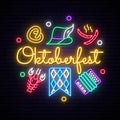 Neon Oktoberfest vector icons set. Royalty Free Stock Photo