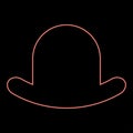 Neon old hat vintage bowler gentleman headwear male elegant fedora homburg-hat stingy brim top-hat red color vector illustration